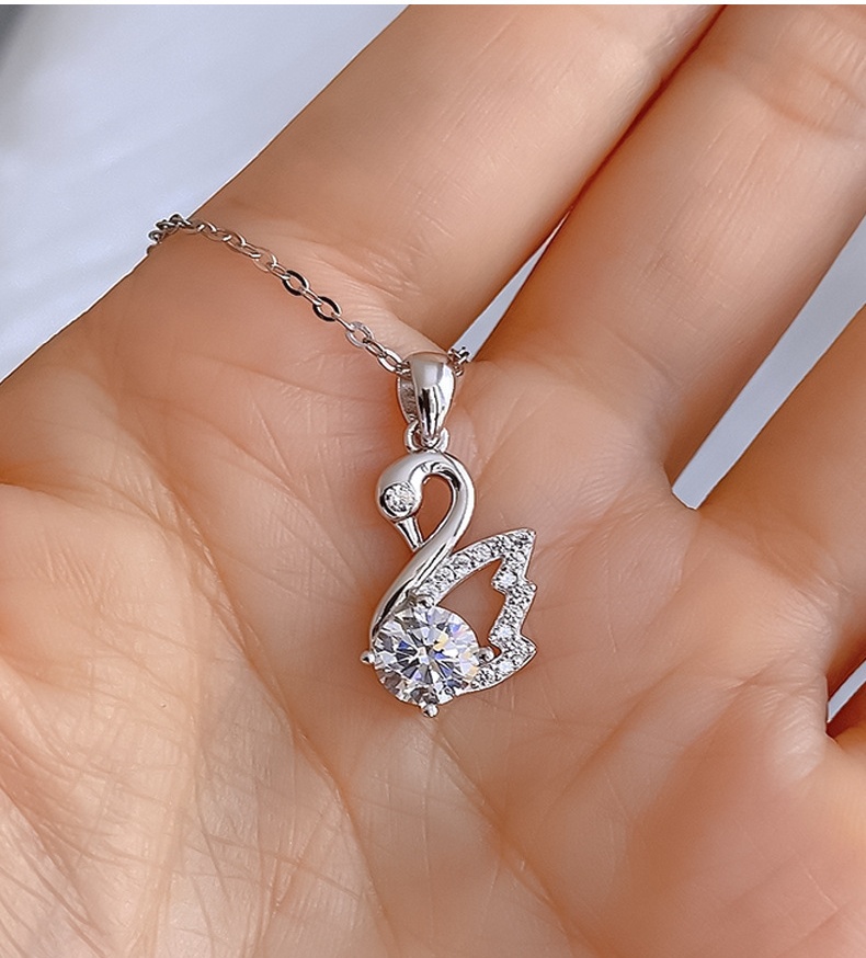 1 Carat Moissanite Swan Pendant Necklace | S925 Sterling Silver Korean Style Minimalist Clavicle Chain