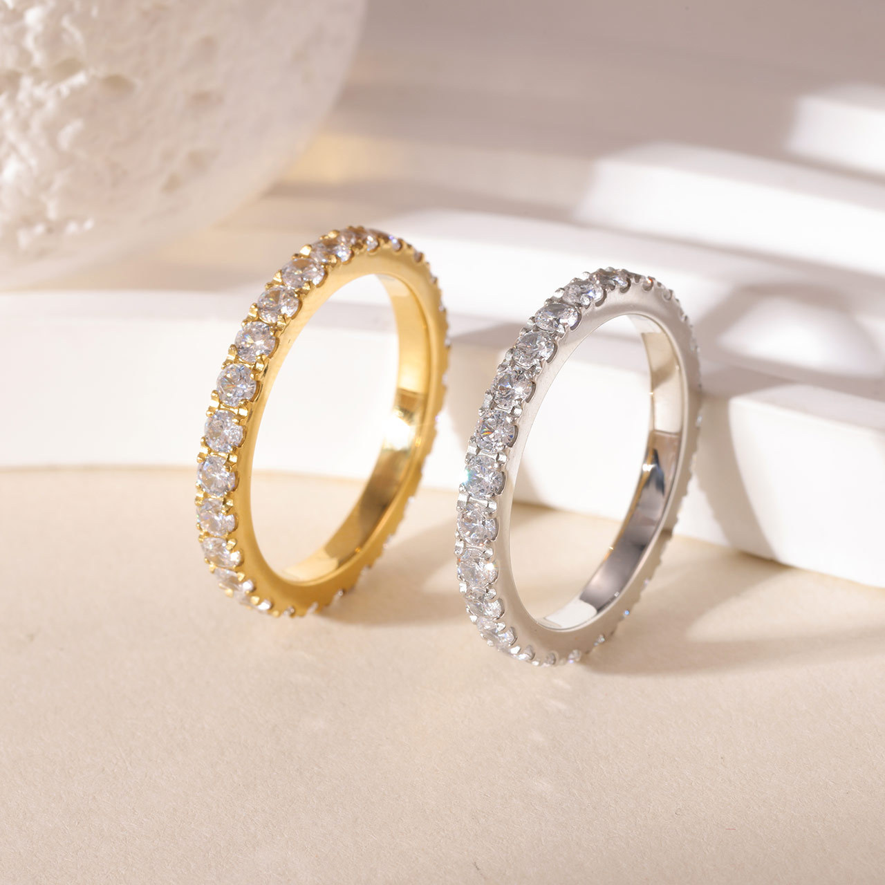 S925 Sterling Silver Eternity Band Ring, Full Paved Moissanite Stackable Wedding Ring