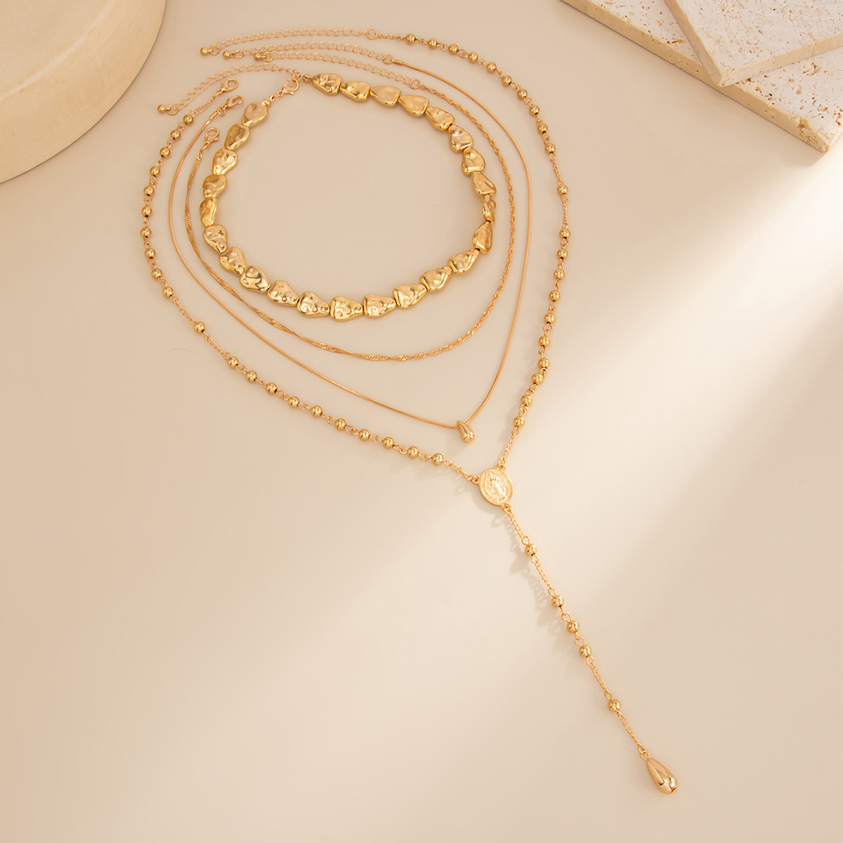 Irregular CCB Bead Layered Y Lariat Necklace Women Minimalist Ins Style Choker Collarbone Chain