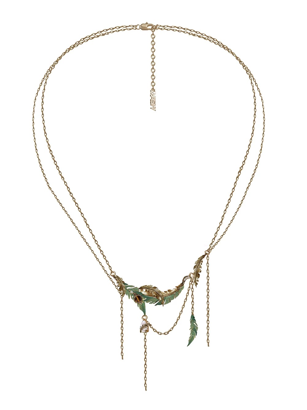 Peacock Feather Tassel Collar Necklace | Original Vintage Gold Delicate Lock Chain Necklace
