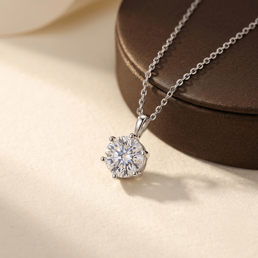 Classic Six Prong Moissanite Shiny Necklace