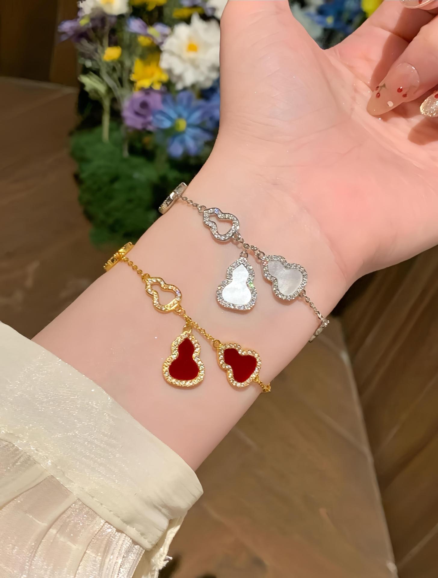 S925 Sterling Silver Fortune Gourd Charm Bracelet | Red Agate & Mother of Pearl Luck Bracelet for Women