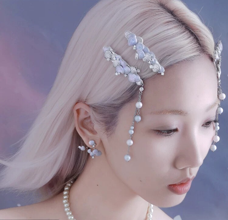 Mermaid Scale Hair Clip, Pearl Tassel Ocean Fairy Barrette