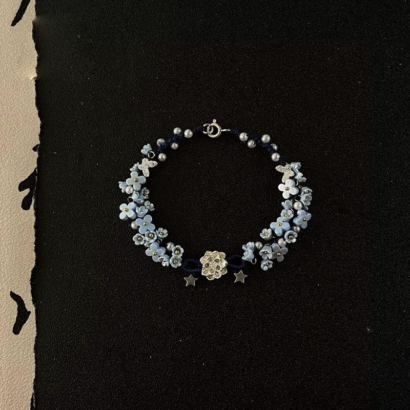 S925 Sterling Silver Lotus Flower Hand Braided Bracelet | Chinese Style Resin Floral Woven Bracelet for Women