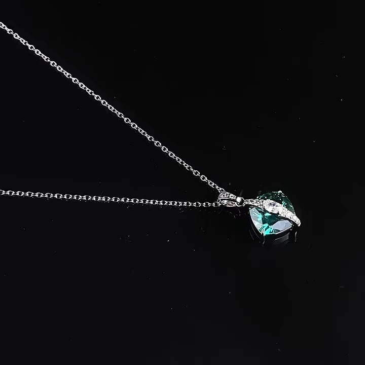 S925 Silver Paraiba Green Square Pendant Necklace, Cool Tone Crystal Spiritual Jewelry