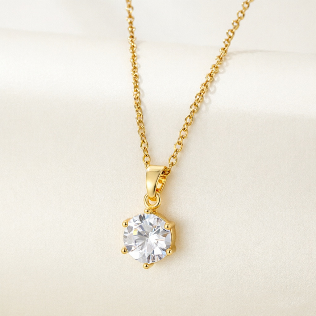 Classic Six Prong Moissanite Shiny Necklace