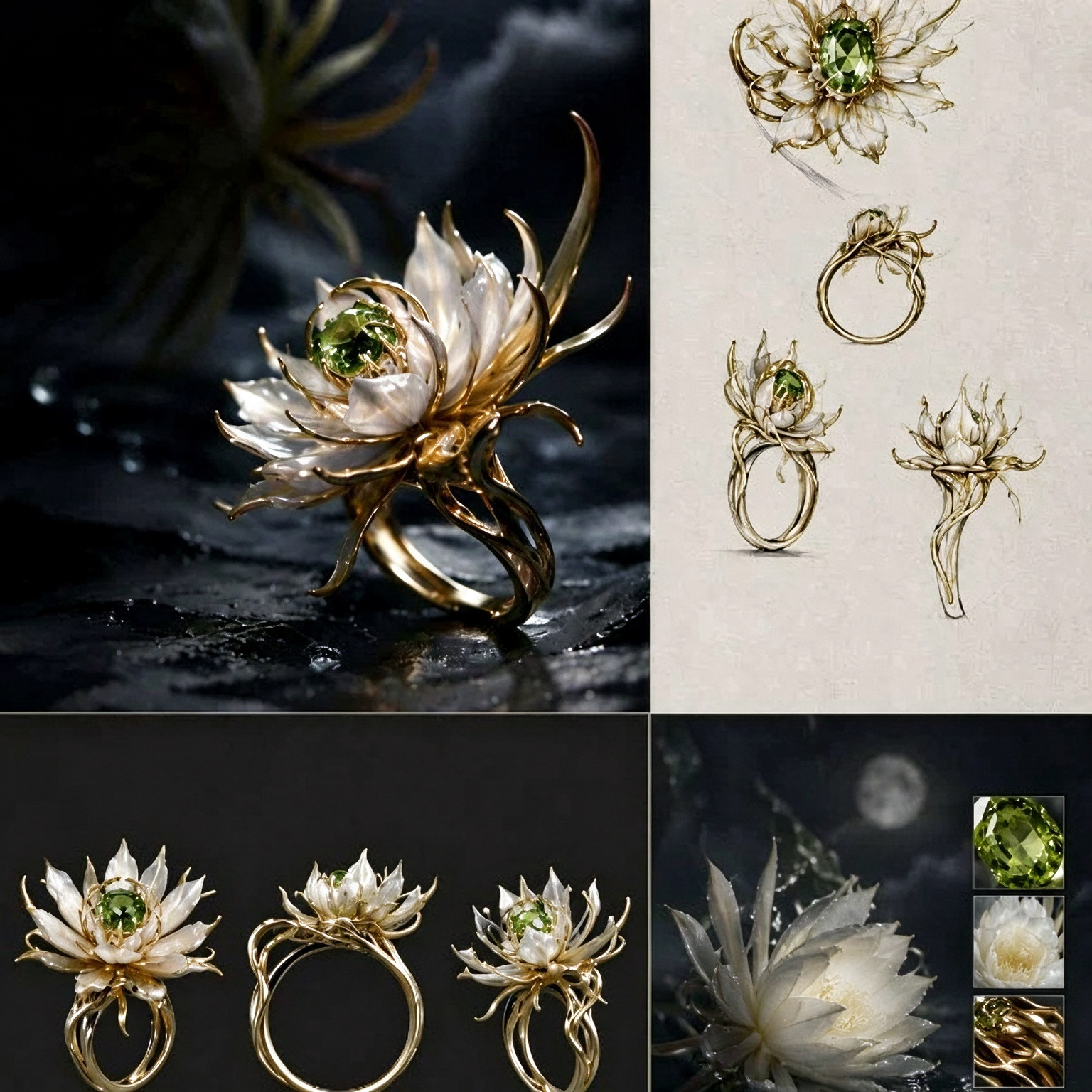 Moonlight Epiphyllum Handcrafted Filigree Open Ring | New Chinese Style Hollow Poetic Statement Ring
