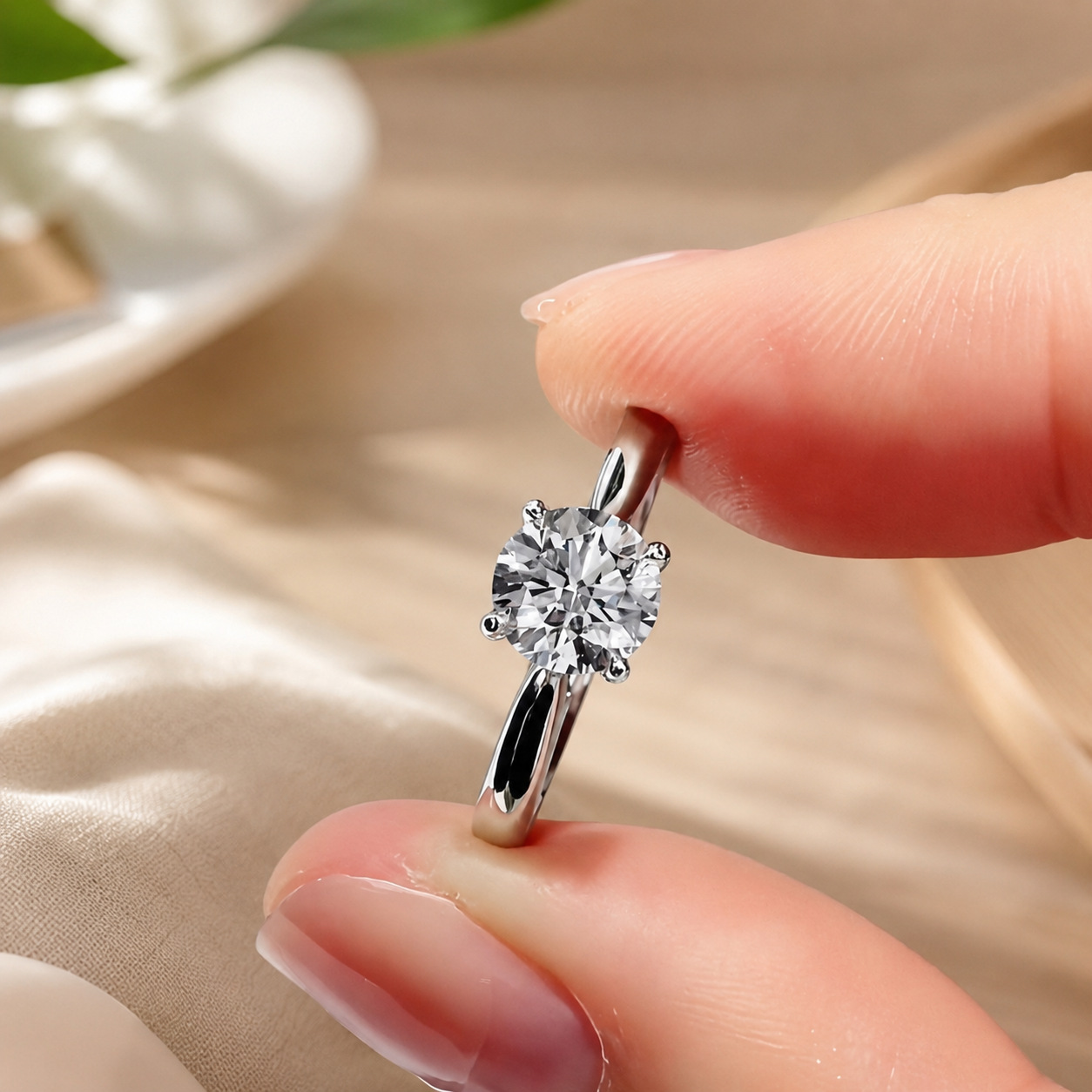 S925 Silver 4-Prong Solitaire Moissanite Ring