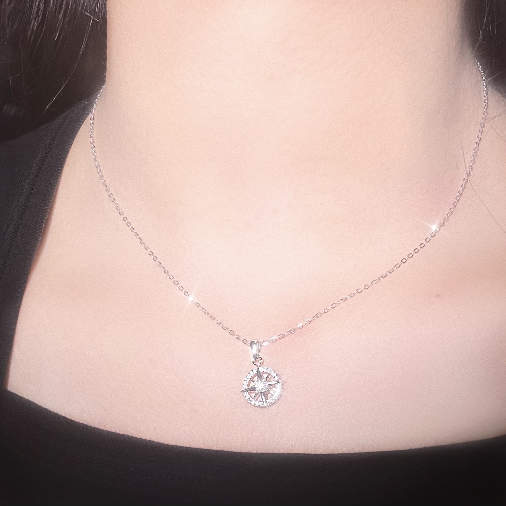 S925 Silver North Star Compass Pendant Necklace