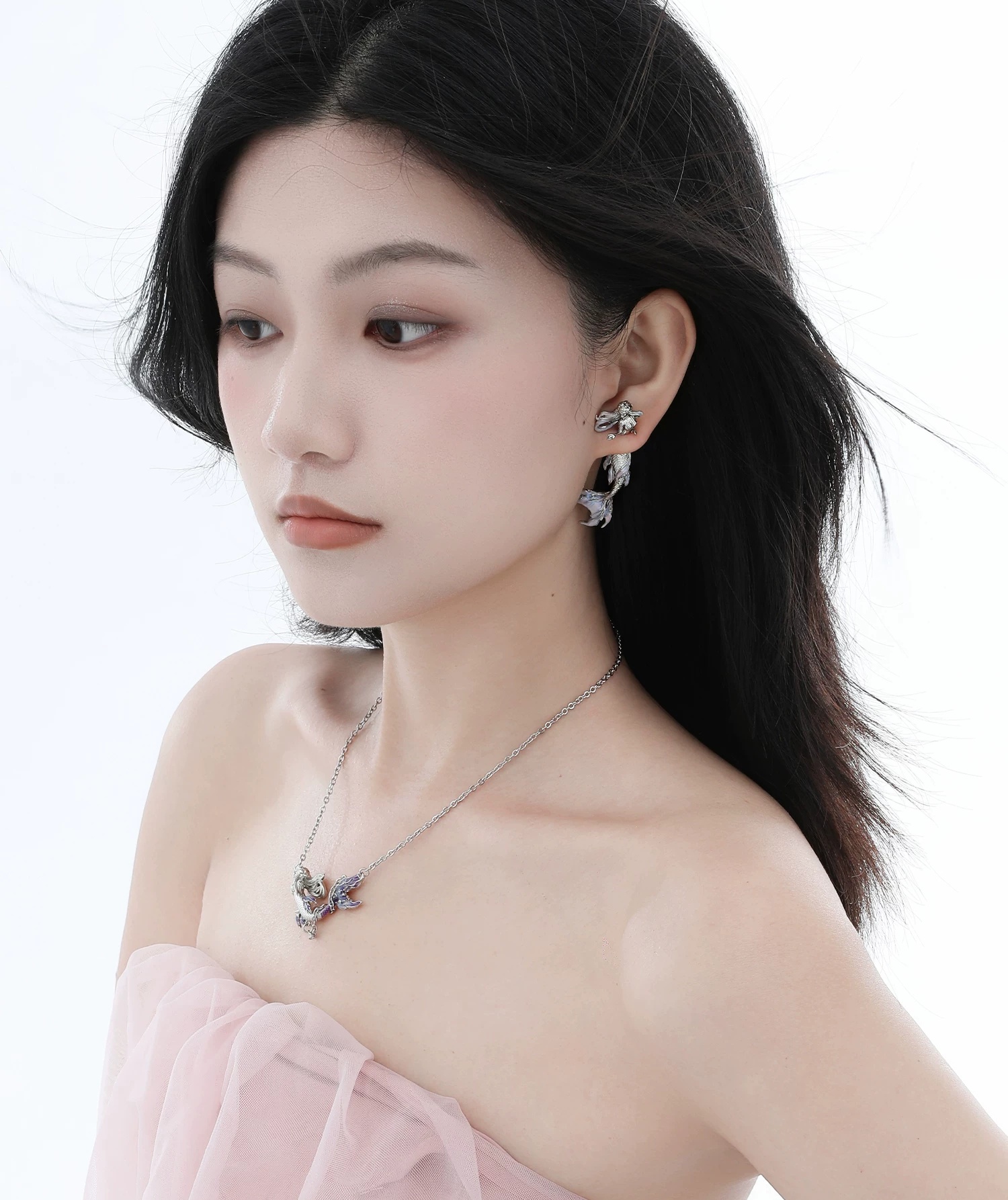 FPXP Original Gradient Mermaid Pendant Necklace | Sweet Cool Dainty Clavicle Chain for Women