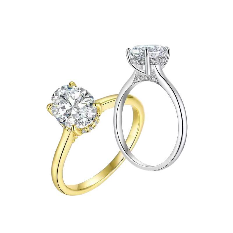 Oval 2 Carat Moissanite Engagement Ring, S925 Sterling Silver Solitaire Promise Ring