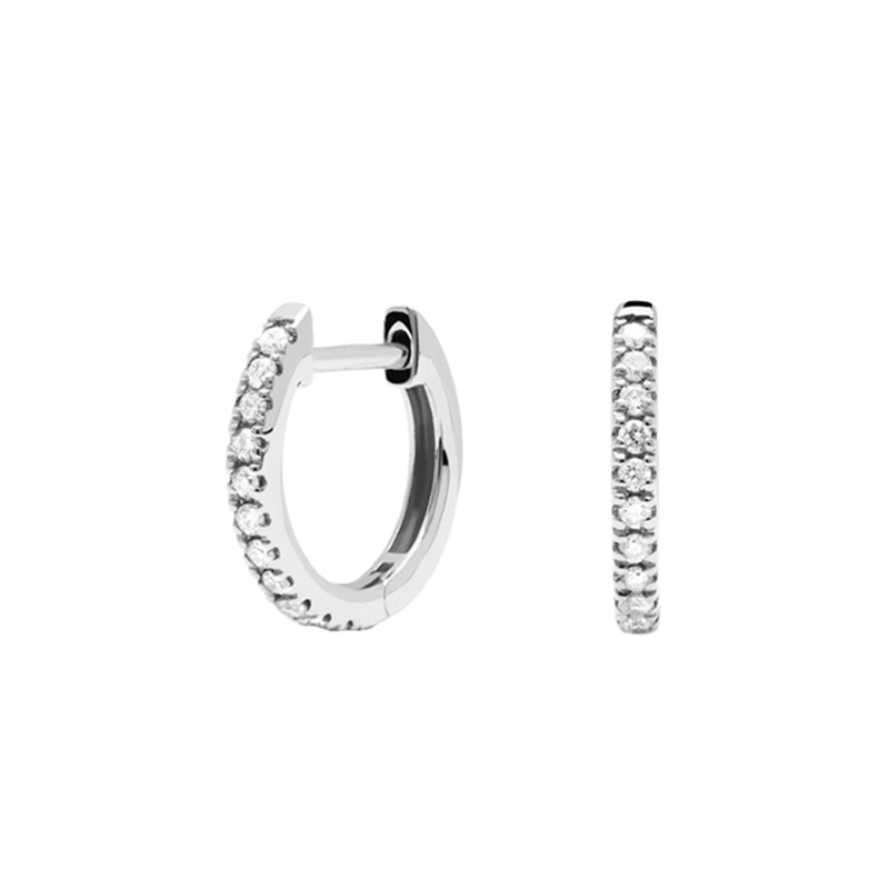 S925 Silver Huggie Hoop Earrings with Paved Stones