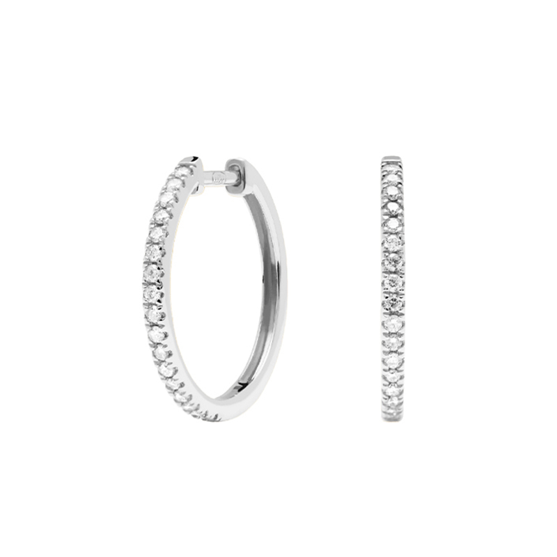 S925 Silver Huggie Hoop Earrings with Paved Stones