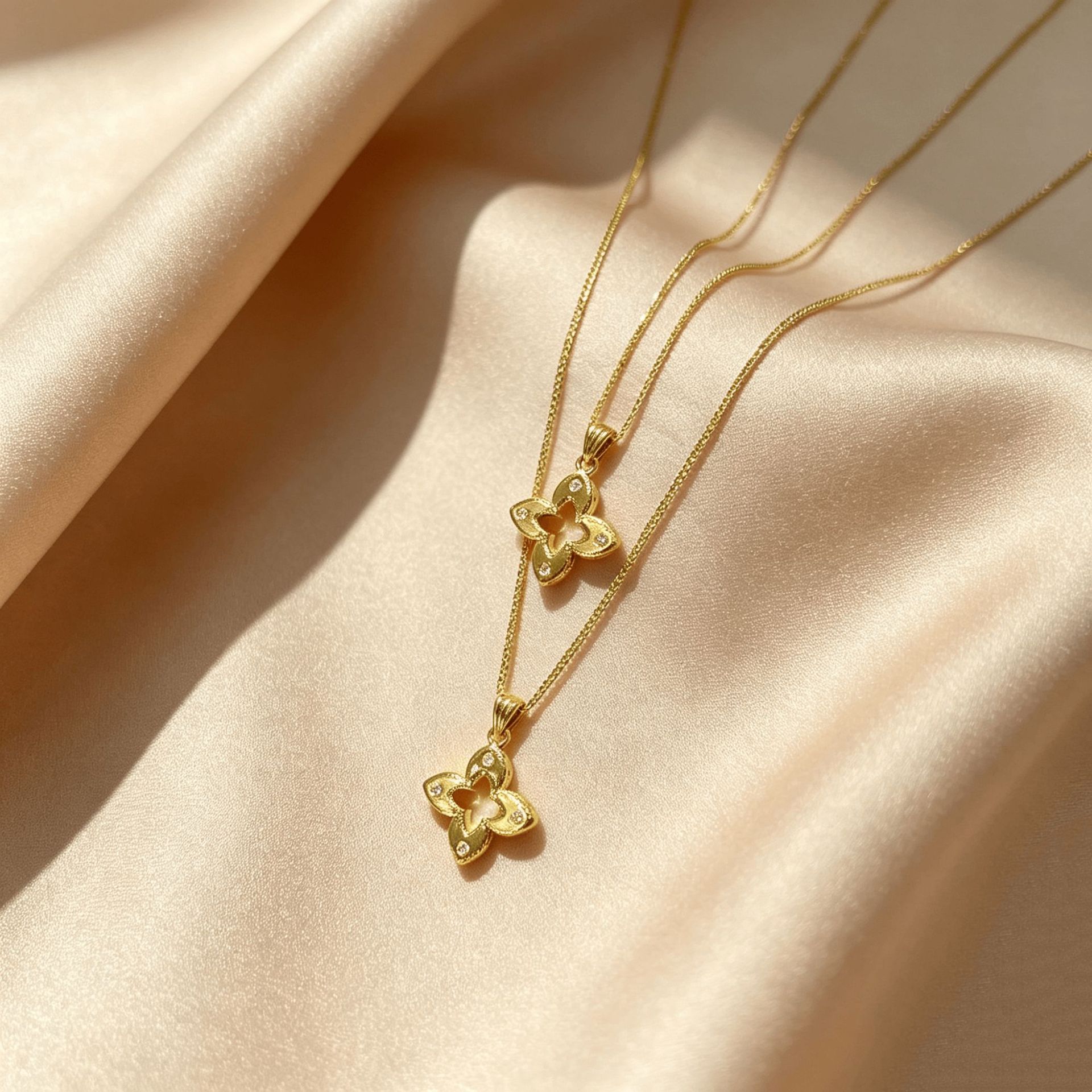 18K Solid Gold Four Leaf Flower Pendant Necklace, Sparkling Moissanite Clover Necklace, Elegant Lucky Amulet Jewelry for