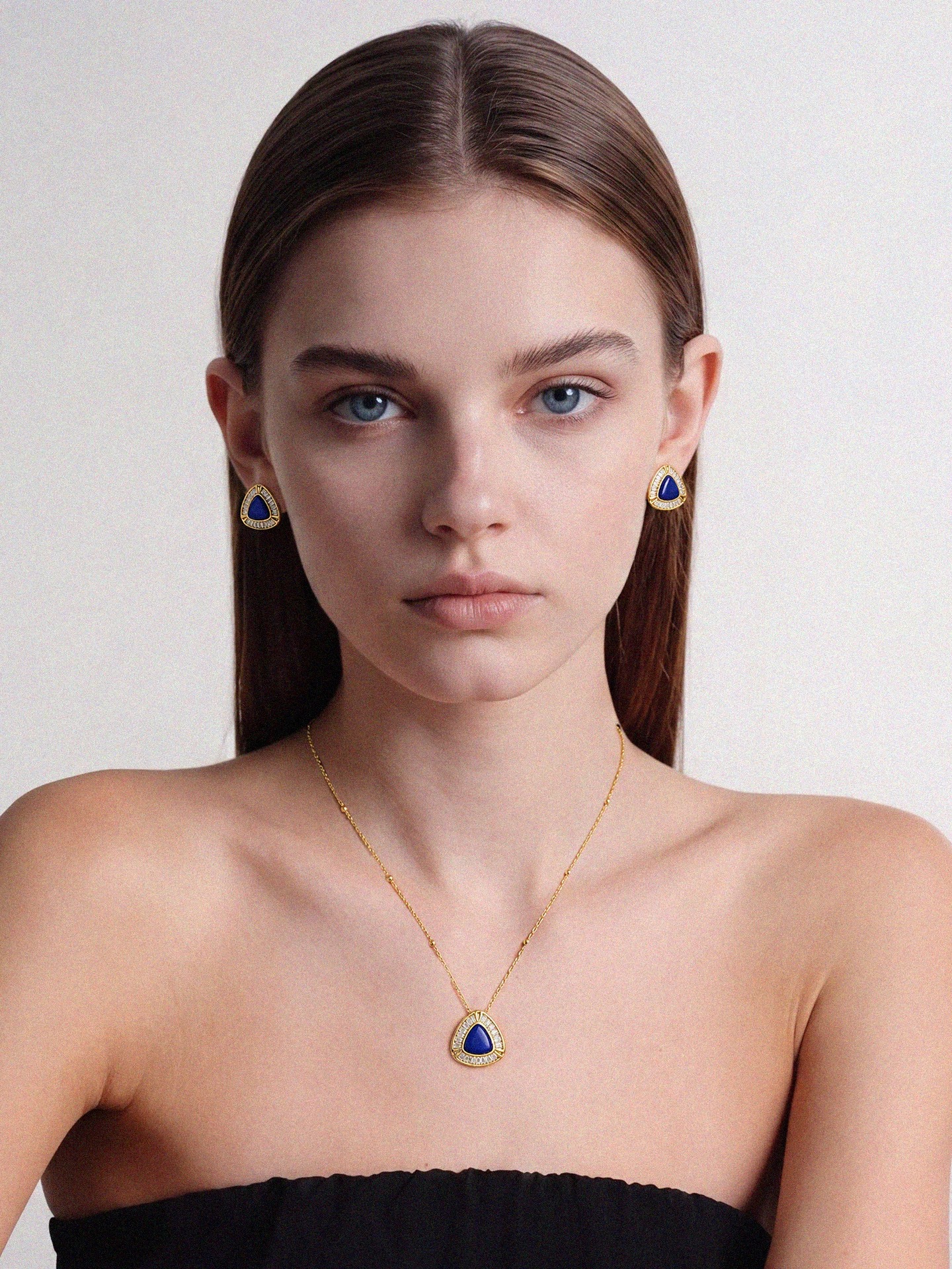 Natural Lapis Lazuli Triangle Pendant Necklace | Designer K-Gold Light Luxury Minimalist Necklace