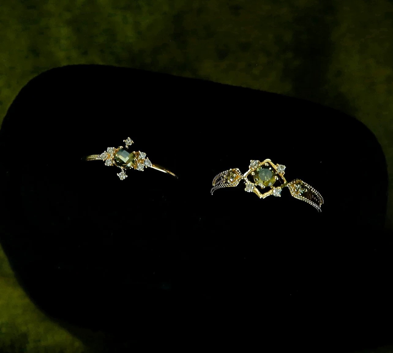 Vintage French Olive Green Zircon Open Stackable Adjustable Ring For Women