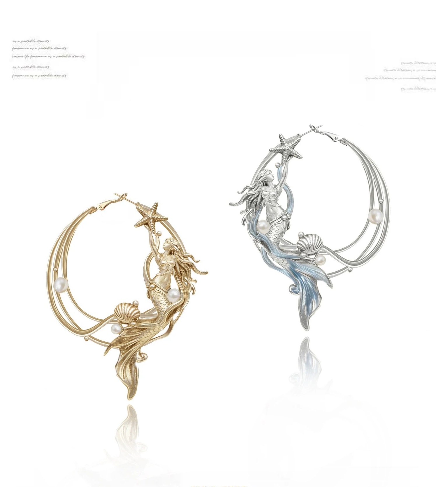 Deep Sea Legend 3D Mermaid Pearl Hoop Earrings | Original Sweet Cool Unisex Statement Earrings