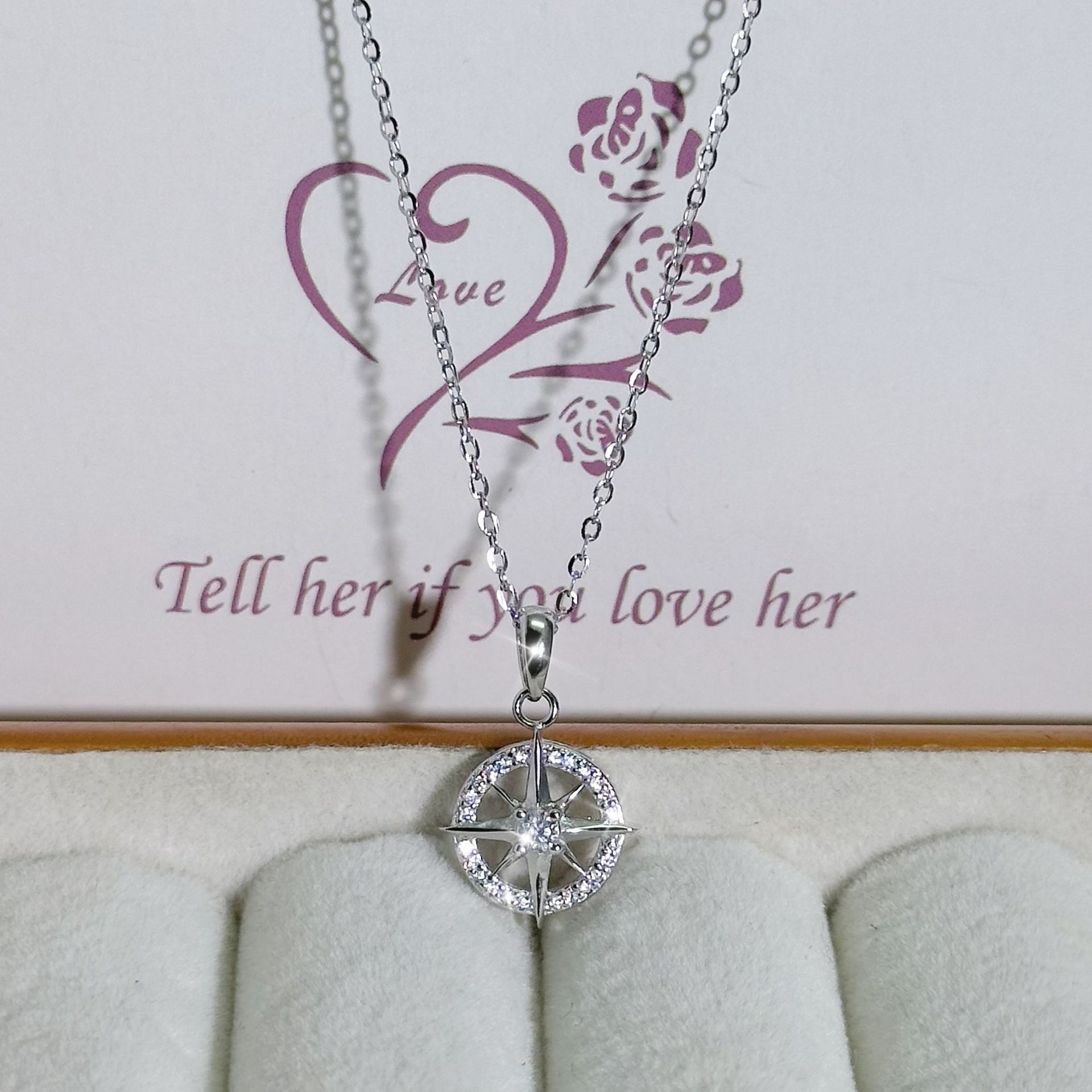 S925 Silver North Star Compass Pendant Necklace