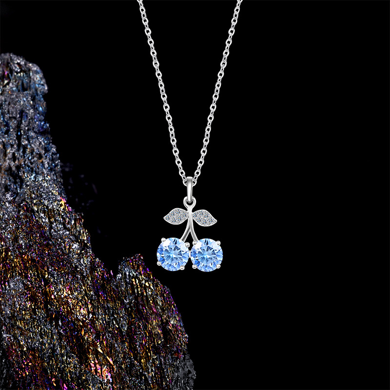 S925 Sterling Silver Cherry Moissanite Pendant Necklace｜Exquisite Double-Stone Choker for Daily Wear