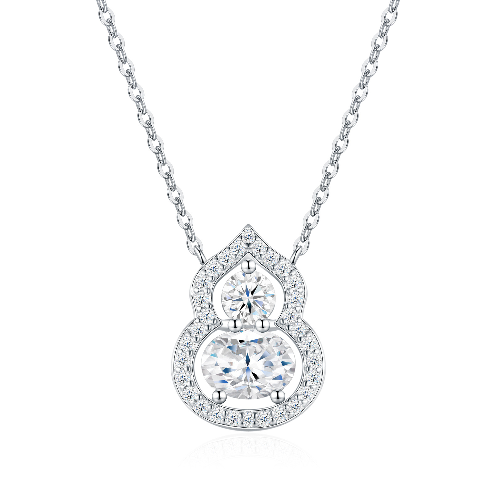 S925 Sterling Silver  Moissanite Gourd Necklace, Oval Cut Double Stone Hulu Pendant