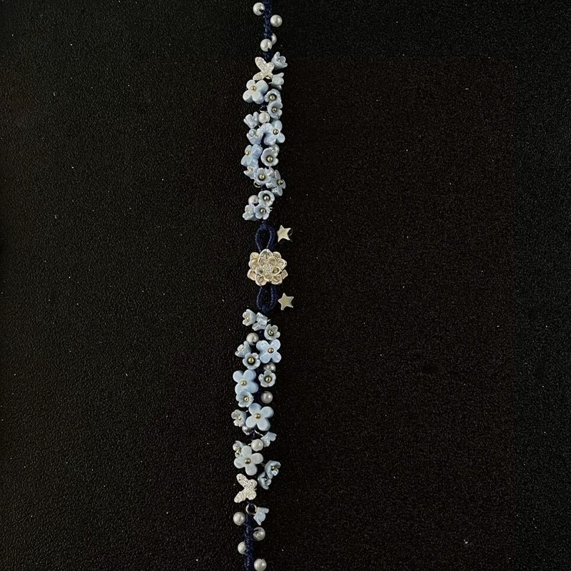 S925 Sterling Silver Lotus Flower Hand Braided Bracelet | Chinese Style Resin Floral Woven Bracelet for Women