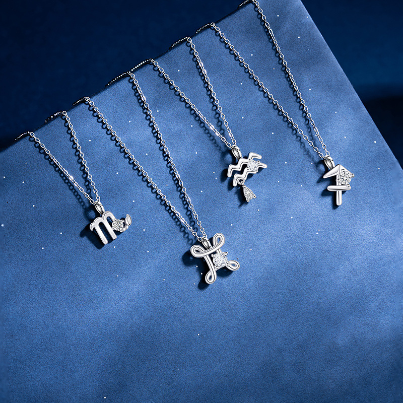 12 Constellation Pendant Necklace, Stainless Steel Zodiac Sign Clavicle Chain