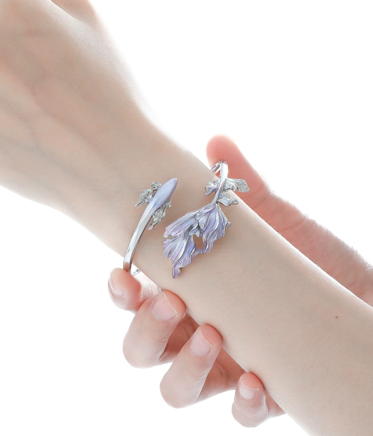 Gradient Enamel Swimming Fish Open Cuff Bracelet | Niche Luxury Cold Aesthetic Statement Bangle