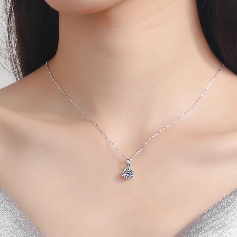 Classic Six Prong Moissanite Shiny Necklace