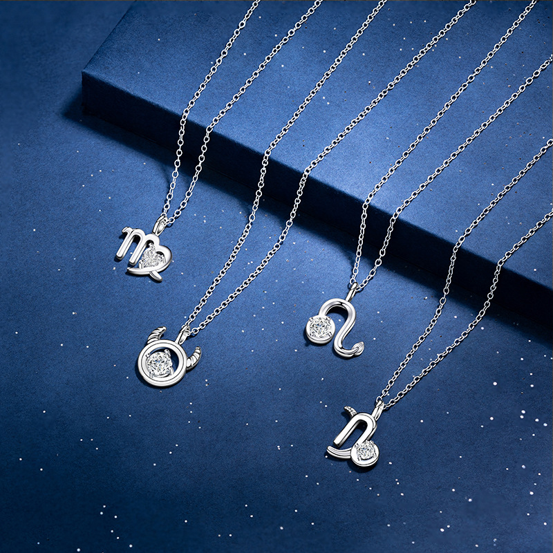 12 Constellation Pendant Necklace, Stainless Steel Zodiac Sign Clavicle Chain