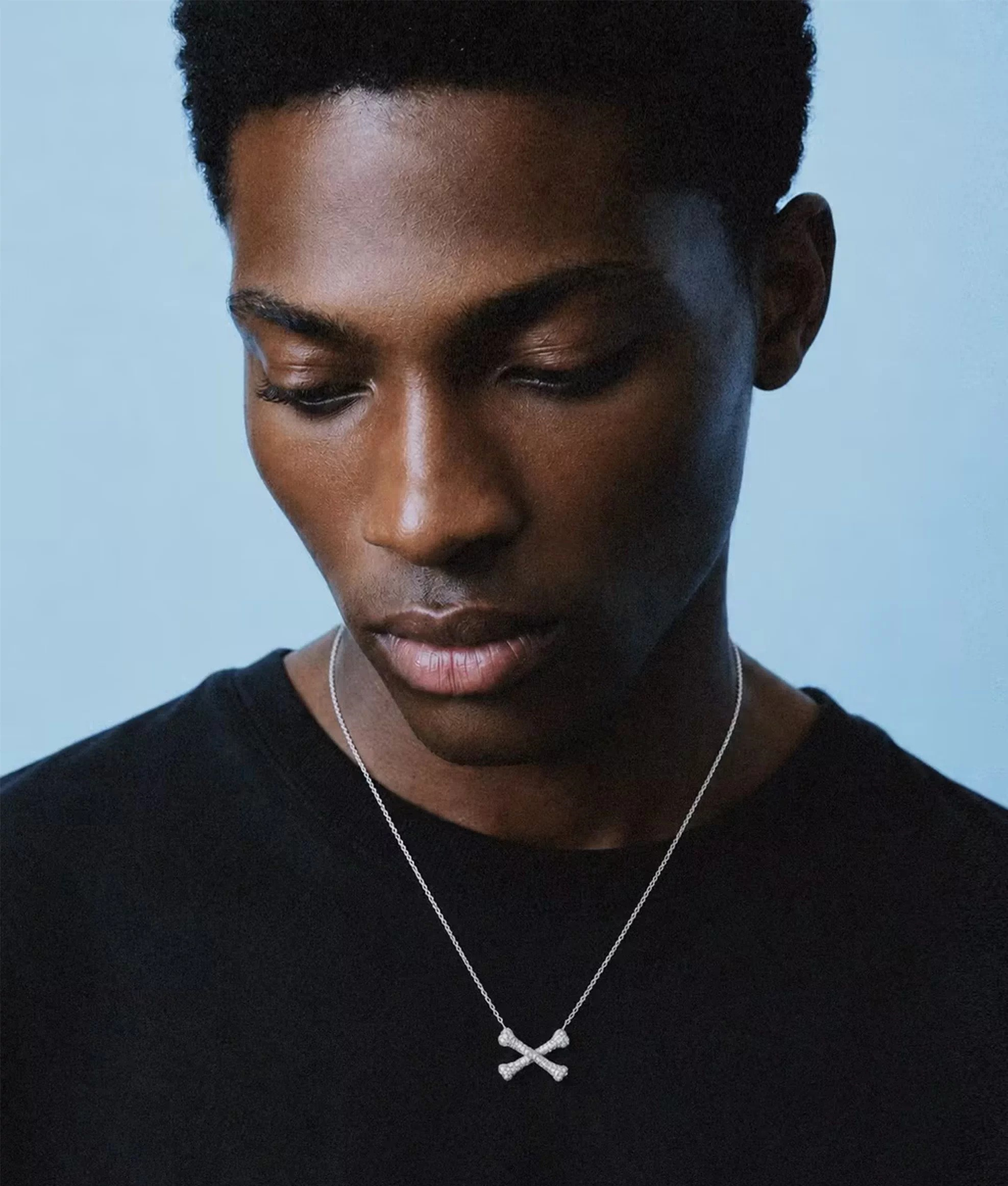18K Gold  3D Pave Crossbone Pendant Necklace | Unisex Minimalist Streetwear Bone Necklace