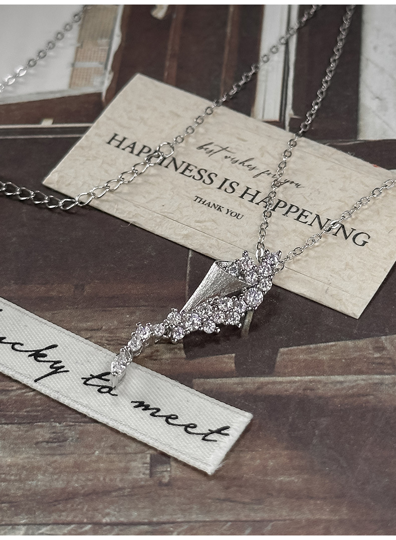 S925 Sterling Silver Brushed Pave Long Pendant Necklace | Minimalist Luxury Tapered Drop Necklace for Women
