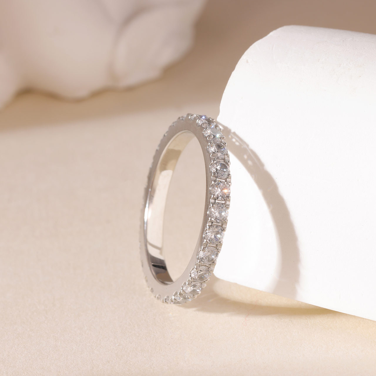 S925 Sterling Silver Eternity Band Ring, Full Paved Moissanite Stackable Wedding Ring