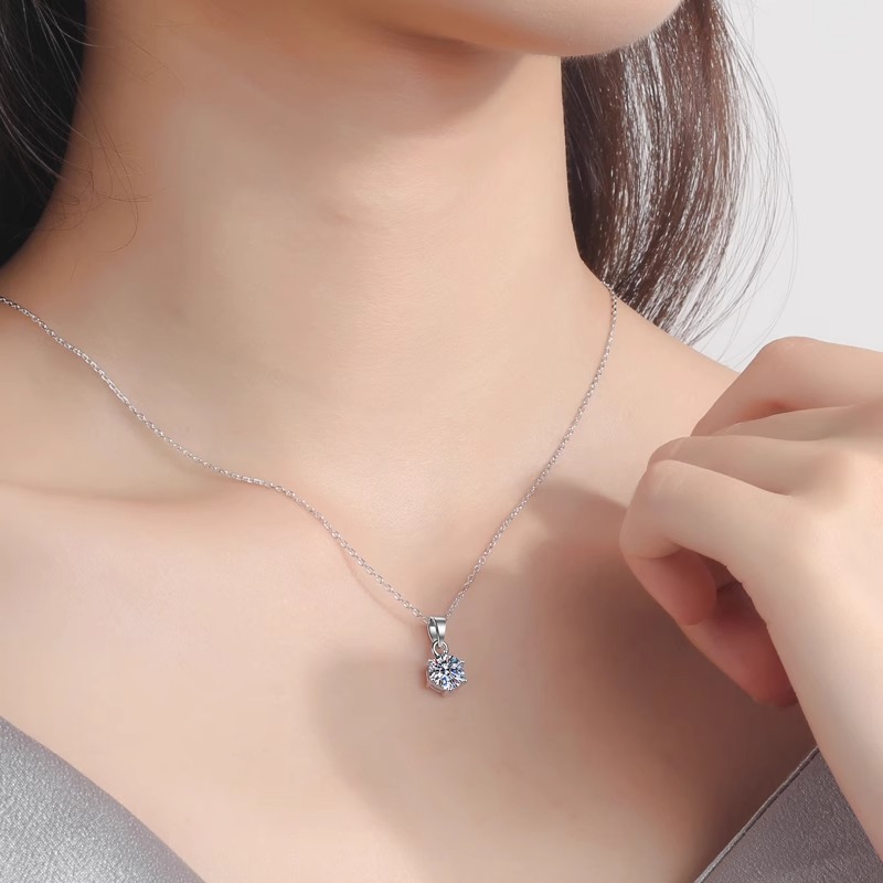 Classic Six Prong Moissanite Shiny Necklace
