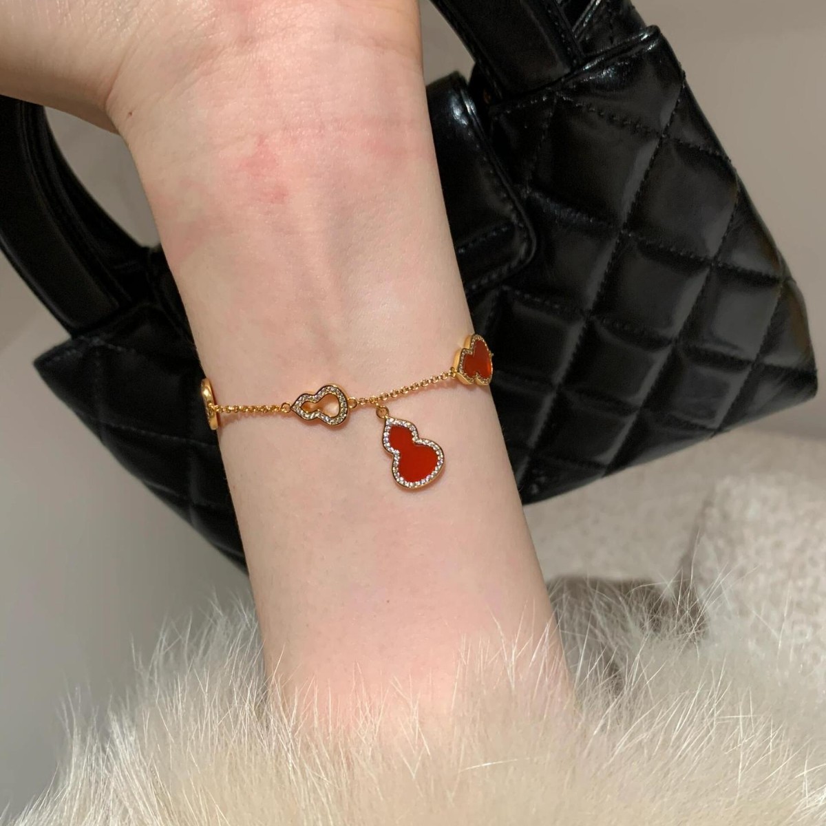 S925 Sterling Silver Fortune Gourd Charm Bracelet | Red Agate & Mother of Pearl Luck Bracelet for Women
