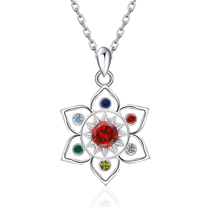 S925 Sterling Silver Chakra Lotus Birthstone Necklace