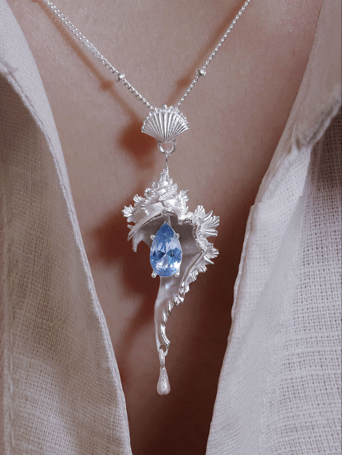 Echo Conch Pendant Necklace, S925 Sterling Silver Ocean Themed Necklace