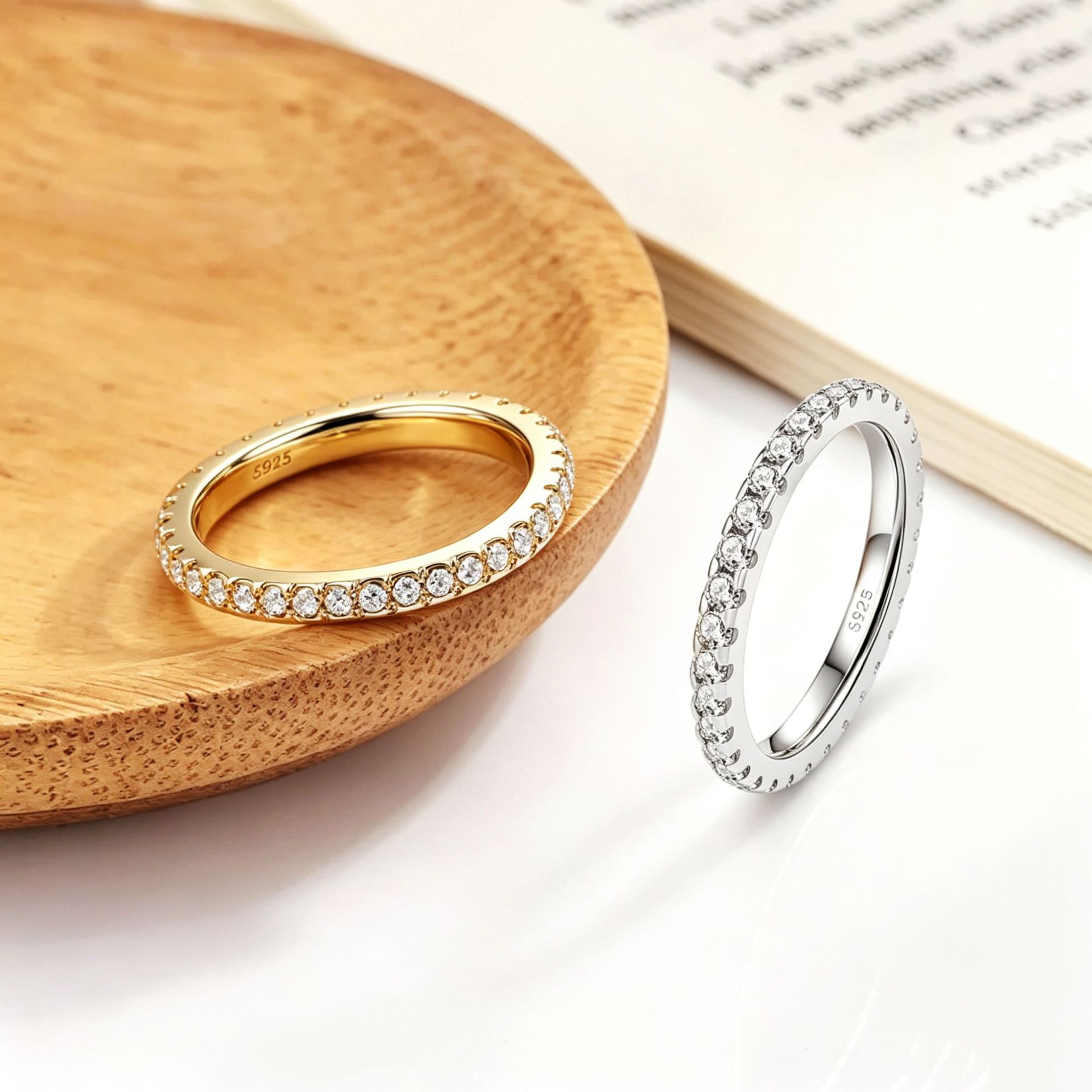 S925 Sterling Silver Eternity Band Ring, Full Paved Moissanite Stackable Wedding Ring