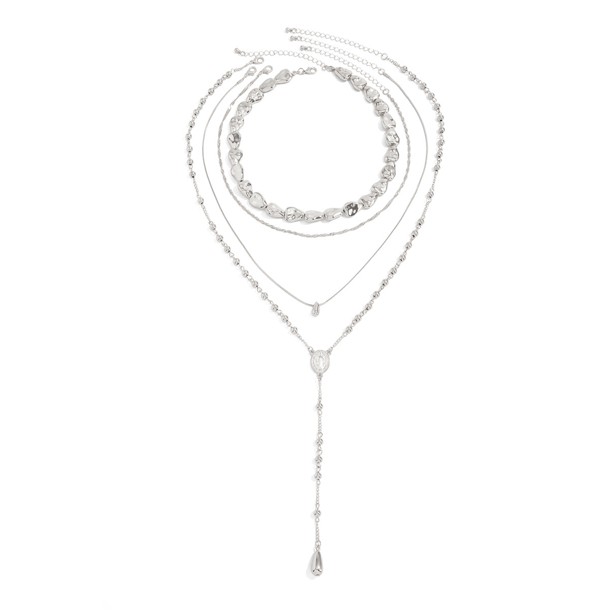 Irregular CCB Bead Layered Y Lariat Necklace Women Minimalist Ins Style Choker Collarbone Chain