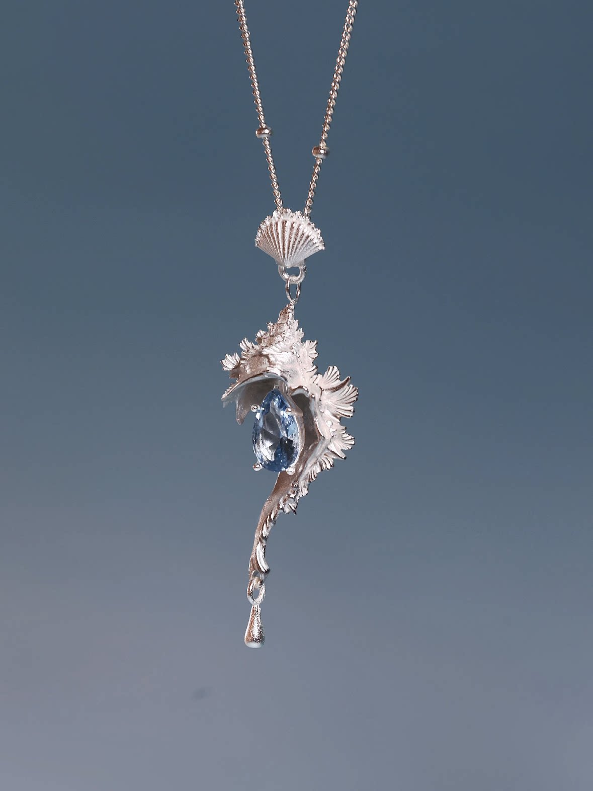 Echo Conch Pendant Necklace, S925 Sterling Silver Ocean Themed Necklace