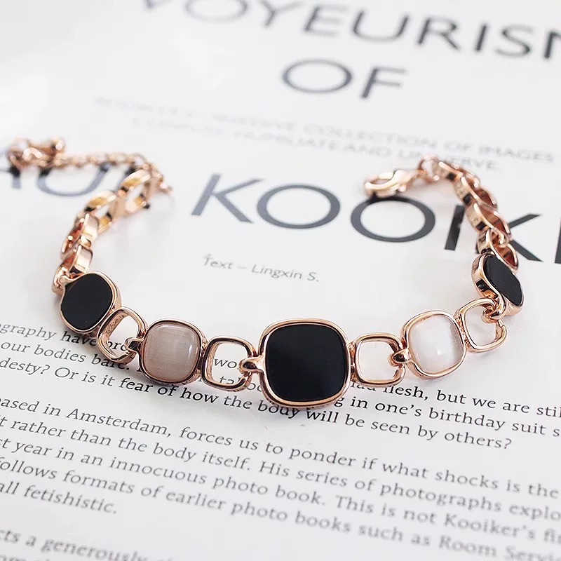 Geometric Rhombus Cat's Eye Bracelet | Designer Minimalist Stone Bracelet for Women