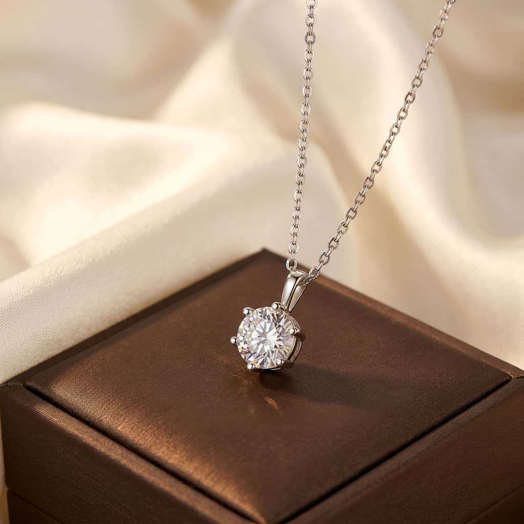 Classic Six Prong Moissanite Shiny Necklace