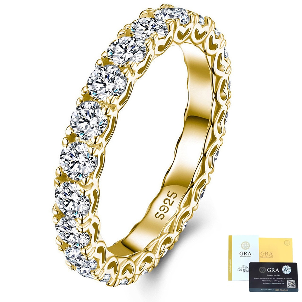 S925 Sterling Silver Full Paved Moissanite Eternity Ring, Stackable Wedding Band