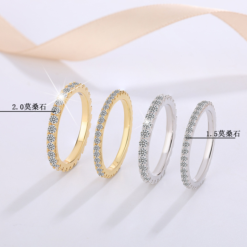 S925 Sterling Silver Eternity Band Ring, Full Paved Moissanite Stackable Wedding Ring