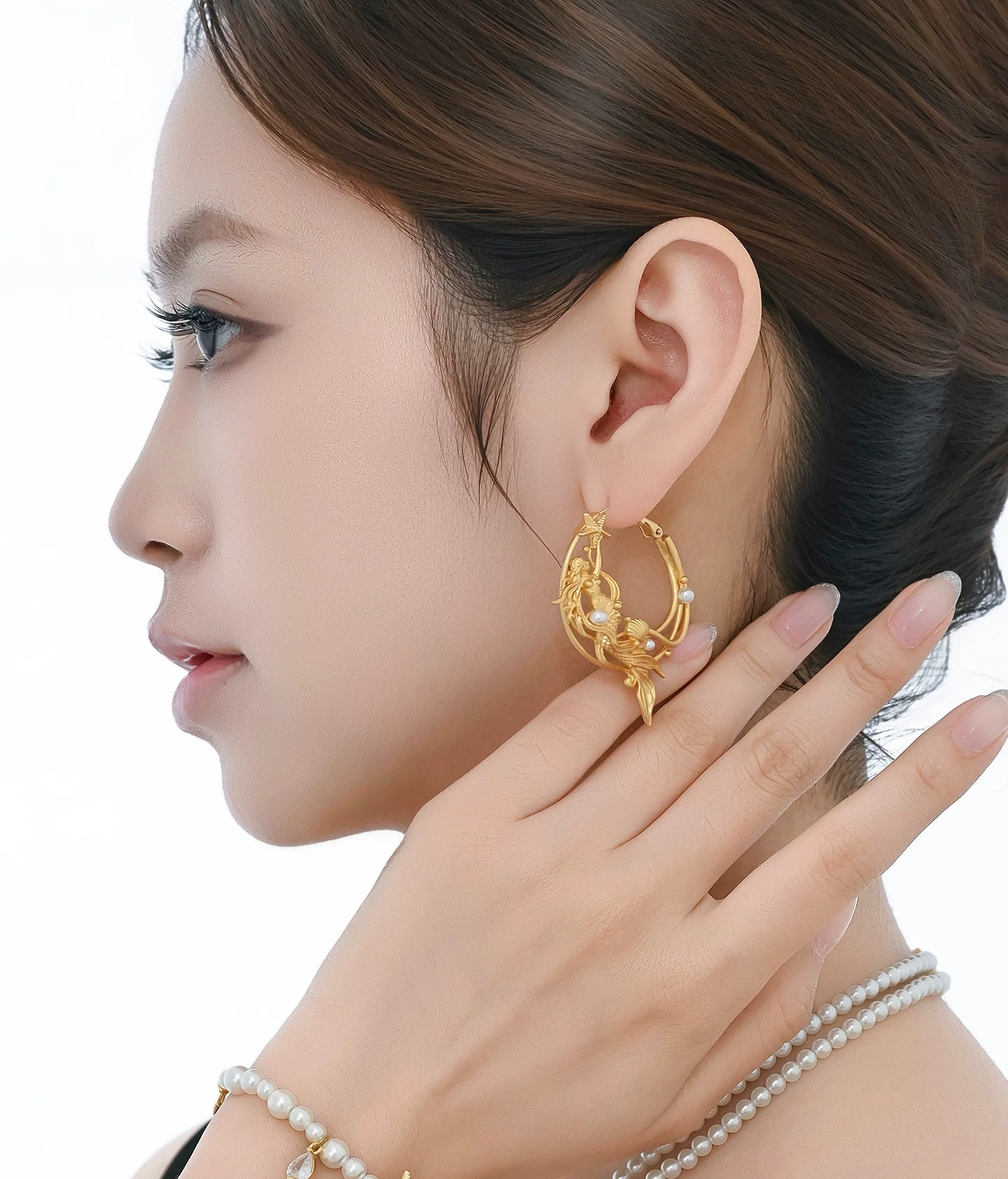 Deep Sea Legend 3D Mermaid Pearl Hoop Earrings | Original Sweet Cool Unisex Statement Earrings