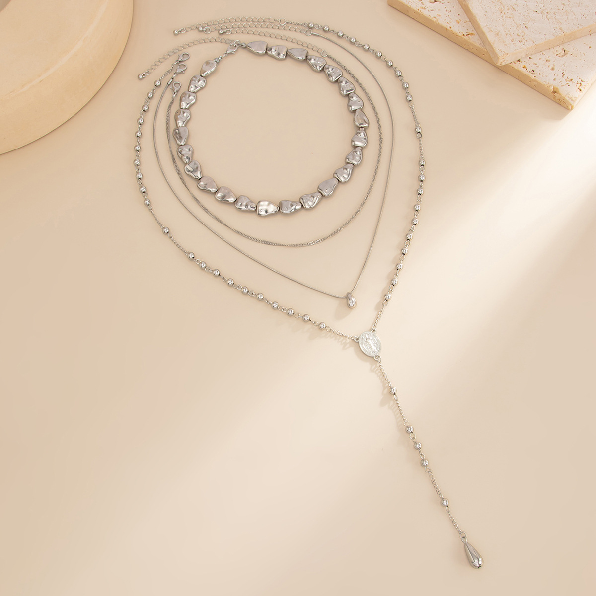 Irregular CCB Bead Layered Y Lariat Necklace Women Minimalist Ins Style Choker Collarbone Chain