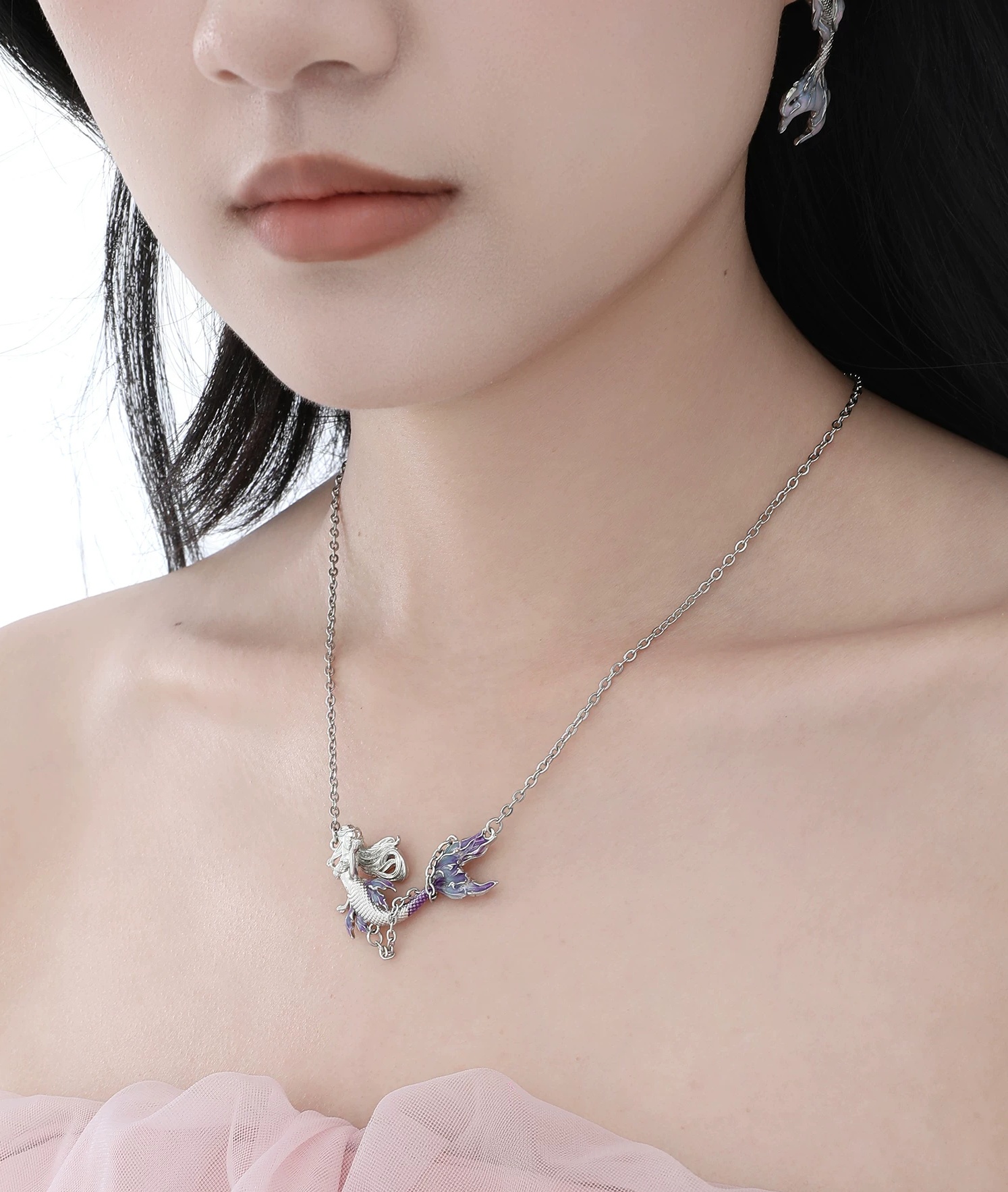 FPXP Original Gradient Mermaid Pendant Necklace | Sweet Cool Dainty Clavicle Chain for Women