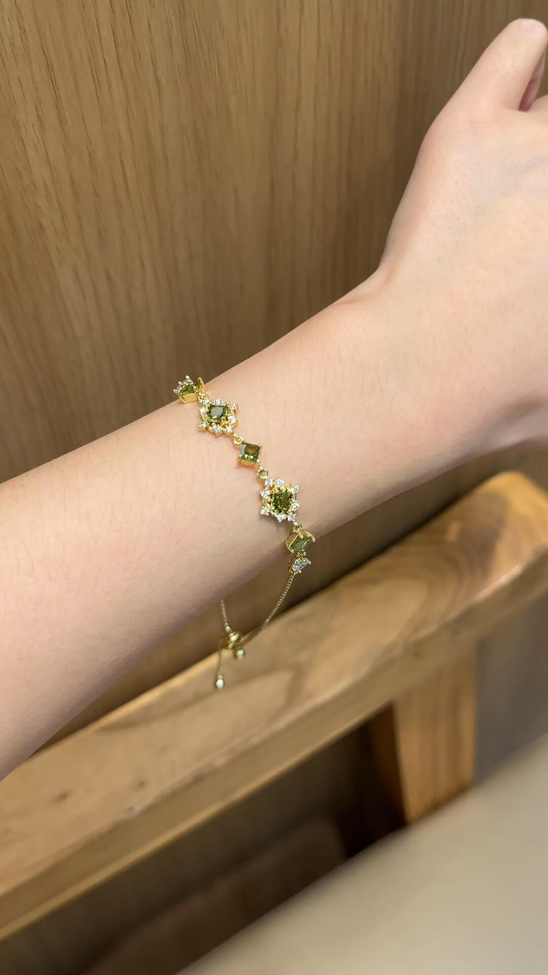 Vintage French Olive Green Zircon Open Stackable Adjustable Ring For Women