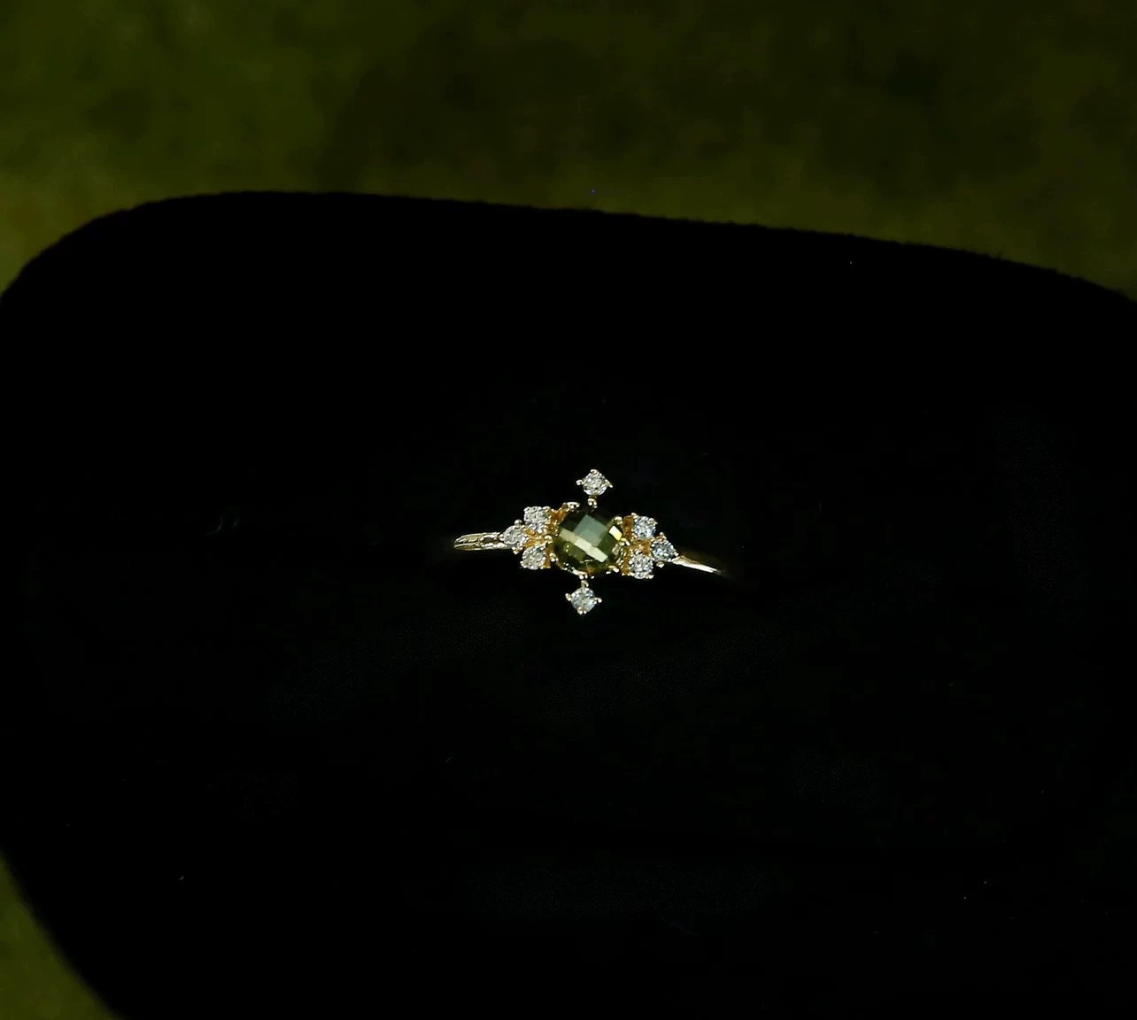 Vintage French Olive Green Zircon Open Stackable Adjustable Ring For Women