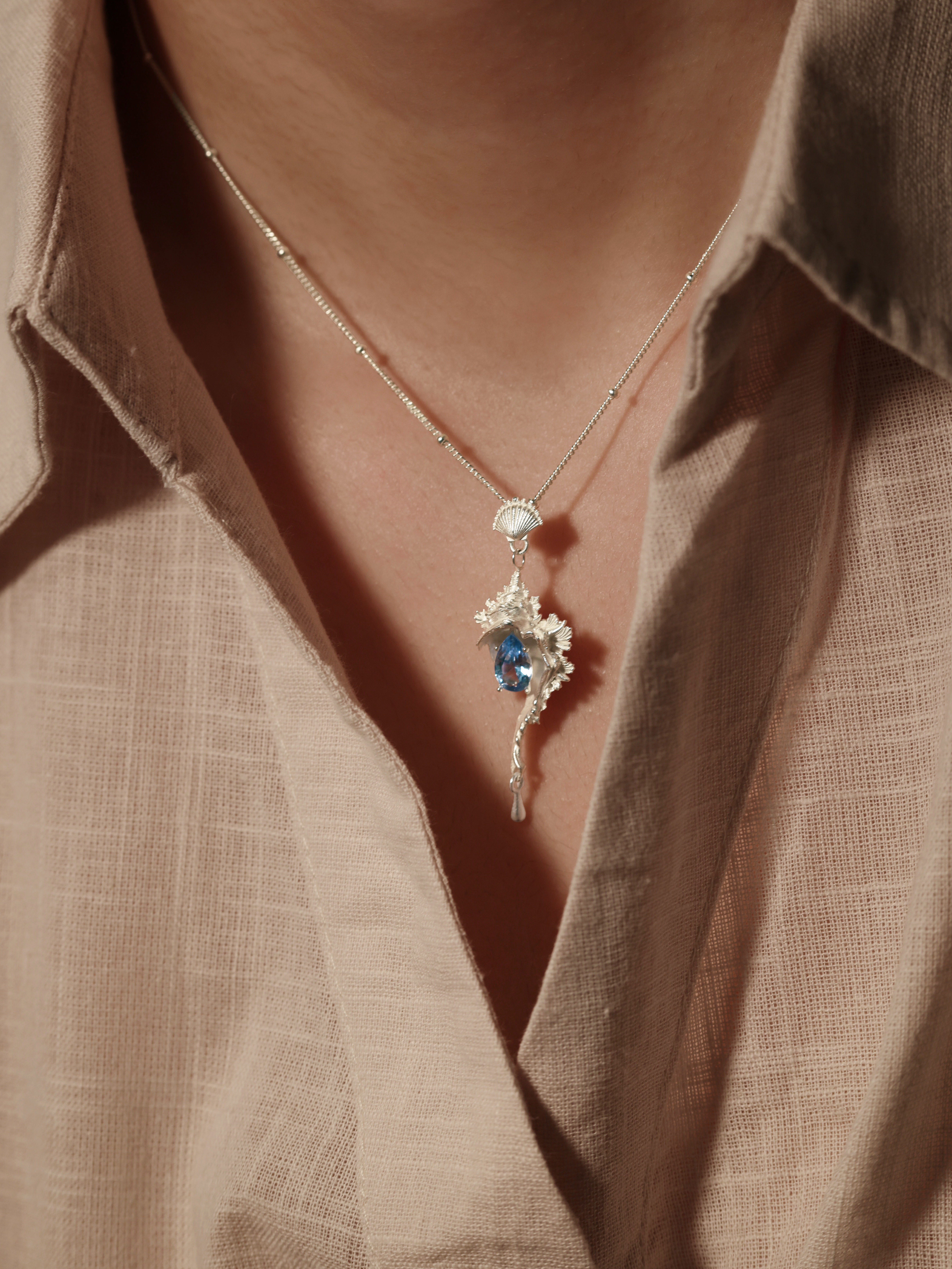 Echo Conch Pendant Necklace, S925 Sterling Silver Ocean Themed Necklace