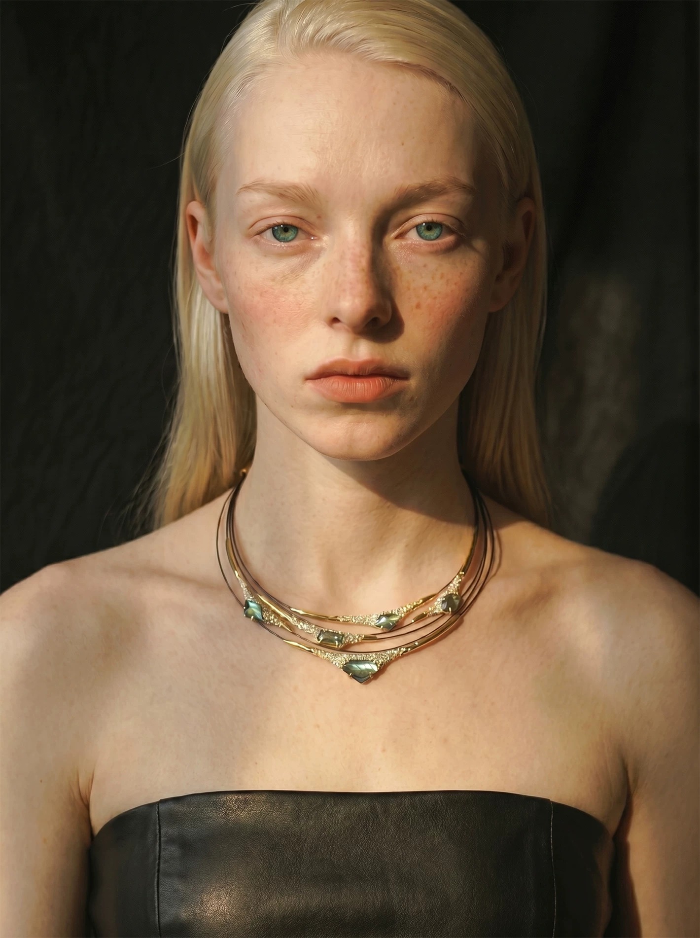 Vintage Natural Abalone Mother of Pearl Multi-Layer Choker | Designer Antique Gold Statement Collar Necklace